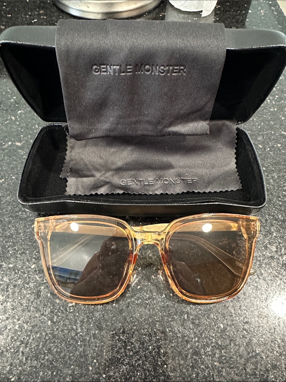 GENTLE MONSTER women’s Transparent Amber Square Sunglasses with Brown Lenses